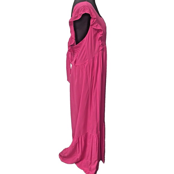 CeCe Bright Pink Maxi Dress XL Ruffle Tiered Sleeveless Flutter Summer Wedding - Picture 5 of 6